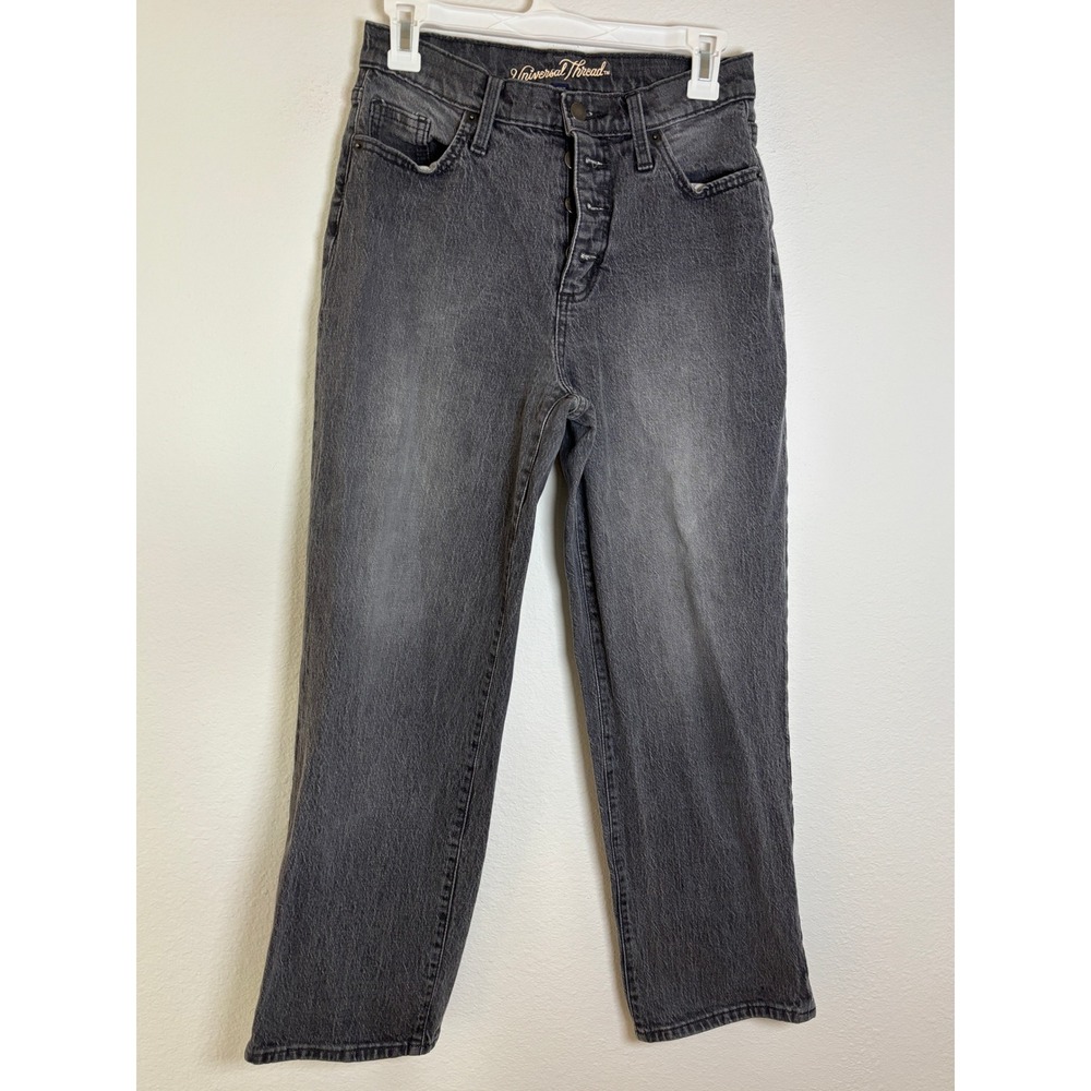 Universal Thread Womens High Rise Straight Leg Jeans Black Wash Button Fly 2/26R
